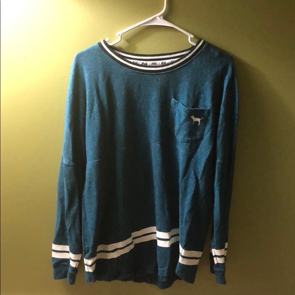 long sleeve dark blue green PINK shirt